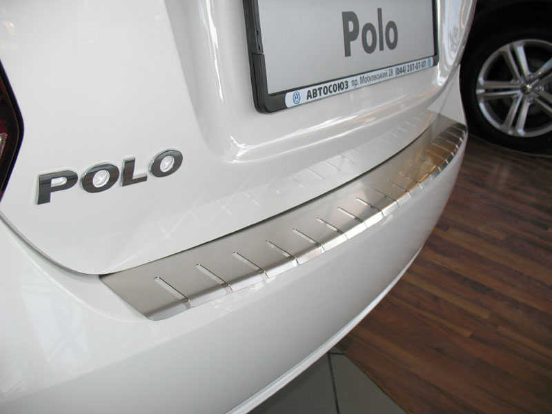 Накладка на бампер Volkswagen Polo '2009-2014 (с загибом, 5 дверей, сталь) Alufrost