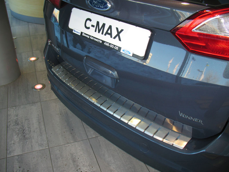 Накладка на бампер Ford C-Max '2010-> (с загибом, сталь) Alufrost