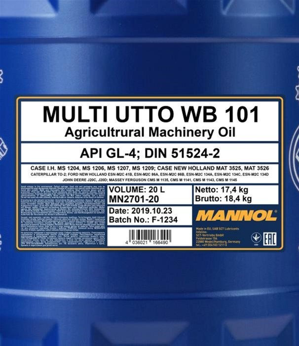 Масло трансмиссионное Mannol UTTO Multi WB 101 20 л (UTTO 20L)(UTTO 20L)
