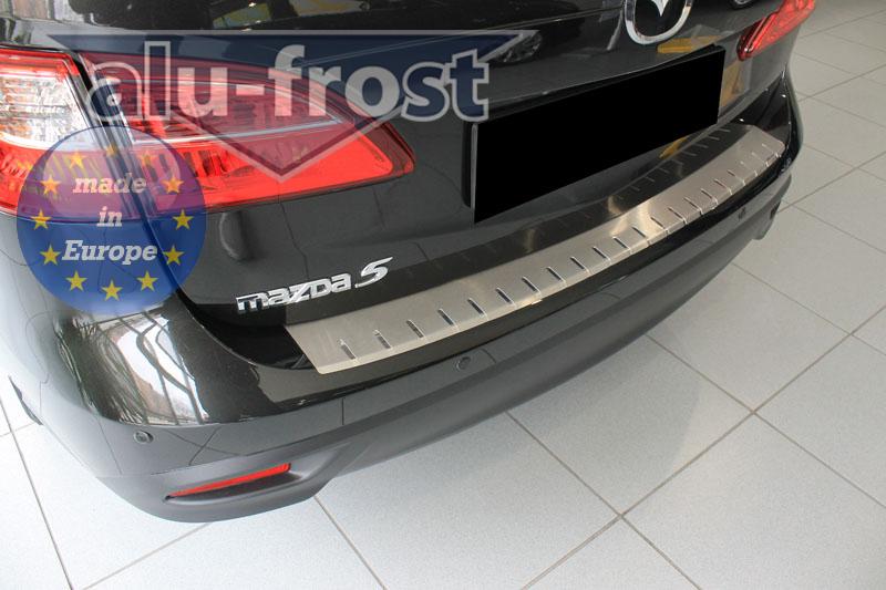 Накладка на бампер Mazda 5 '2010-> (с загибом, сталь) Alufrost