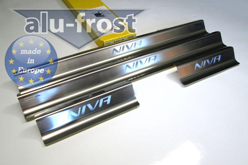Накладки на пороги Chevrolet Niva '2002-> (сталь) Alufrost