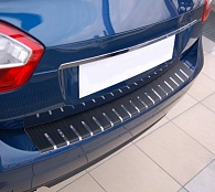 Накладка на бампер Opel Astra (J) '2009-> (с загибом, хетчбек, сталь+карбоновая пленка) Alufrost