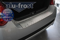 Накладка на бампер Chevrolet Aveo '2008-2011 (с загибом, хетчбек, сталь) Alufrost