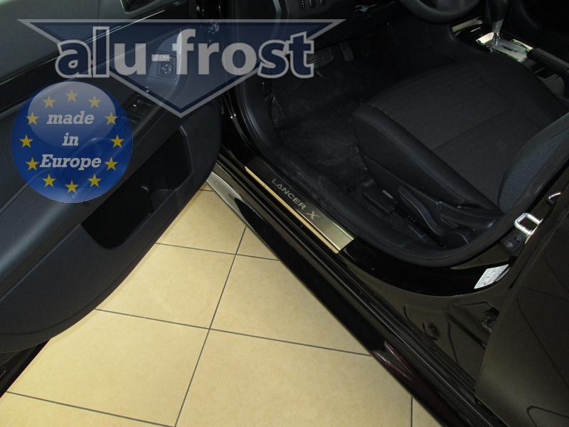 Накладки на пороги Mitsubishi Lancer X Sportback '2008-> (сталь) Alufrost