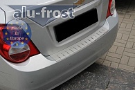 Накладка на бампер Chevrolet Aveo '2011-> (с загибом, седан, сталь) Alufrost