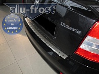 Накладка на бампер Skoda Octavia A5 '2008-2013 (с загибом, хетчбек, сталь) Alufrost