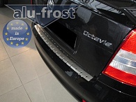 Накладка на бампер Skoda Octavia A5 '2008-2013 (с загибом, хетчбек, сталь) Alufrost