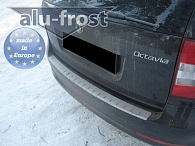 Накладка на бампер Skoda Octavia A5 '2008-2013 (с загибом, универсал, сталь) Alufrost